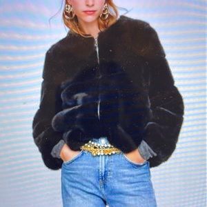 Zara Faux Fur Zip Front Jacket